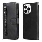 For iPhone 15 Pro Max Fashion Calf Texture Zipper Leather Phone Case(Black)