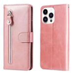 For iPhone 15 Pro Fashion Calf Texture Zipper Leather Phone Case(Rose Gold)