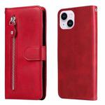 For iPhone 15 Fashion Calf Texture Zipper Leather Phone Case(Red)