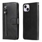 For iPhone 15 Fashion Calf Texture Zipper Leather Phone Case(Black)