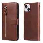 For iPhone 15 Fashion Calf Texture Zipper Leather Phone Case(Brown)