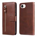 For iPhone SE 20224 Fashion Calf Texture Zipper Leather Phone Case(Brown)