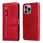 For iPhone 16 Pro Max Fashion Calf Texture Zipper Leather Phone Case(Red)