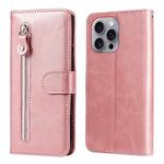 For iPhone 16 Pro Max Fashion Calf Texture Zipper Leather Phone Case(Rose Gold)