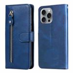 For iPhone 16 Pro Max Fashion Calf Texture Zipper Leather Phone Case(Blue)