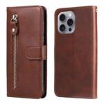 For iPhone 16 Pro Max Fashion Calf Texture Zipper Leather Phone Case(Brown)