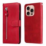 For iPhone 16 Pro Fashion Calf Texture Zipper Leather Phone Case(Red)