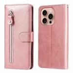 For iPhone 16 Pro Fashion Calf Texture Zipper Leather Phone Case(Rose Gold)