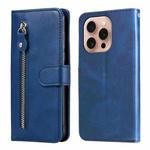 For iPhone 16 Pro Fashion Calf Texture Zipper Leather Phone Case(Blue)