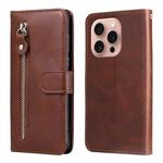 For iPhone 16 Pro Fashion Calf Texture Zipper Leather Phone Case(Brown)