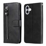 For iPhone 16 Plus Fashion Calf Texture Zipper Leather Phone Case(Black)