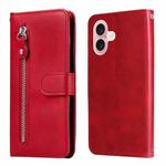 For iPhone 16 Fashion Calf Texture Zipper Leather Phone Case(Red)