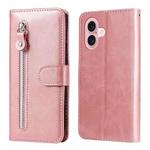 For iPhone 16 Fashion Calf Texture Zipper Leather Phone Case(Rose Gold)