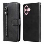 For iPhone 16 Fashion Calf Texture Zipper Leather Phone Case(Black)