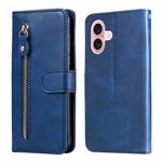 For iPhone 16 Fashion Calf Texture Zipper Leather Phone Case(Blue)