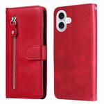 For iPhone 17 Fashion Calf Texture Zipper Leather Phone Case(Red)