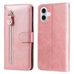 For iPhone 17 Fashion Calf Texture Zipper Leather Phone Case(Rose Gold)