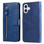 For iPhone 17 Fashion Calf Texture Zipper Leather Phone Case(Blue)
