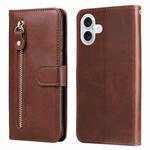 For iPhone 17 Fashion Calf Texture Zipper Leather Phone Case(Brown)