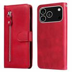 For iPhone 17 Pro Fashion Calf Texture Zipper Leather Phone Case(Red)