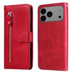 For iPhone 17 Pro Max Fashion Calf Texture Zipper Leather Phone Case(Red)