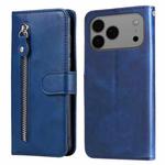 For iPhone 17 Pro Max Fashion Calf Texture Zipper Leather Phone Case(Blue)