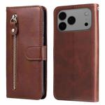 For iPhone 17 Pro Max Fashion Calf Texture Zipper Leather Phone Case(Brown)