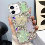 For iPhone 11 Ice Crystal Bow Knot Full Diamond TPU Phone Case(Yellow+Green)