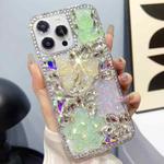 For iPhone 13 Pro Ice Crystal Bow Knot Full Diamond TPU Phone Case(Yellow+Green)