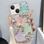 For iPhone 14 Ice Crystal Bow Knot Full Diamond TPU Phone Case(Pink+Blue)