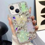 For iPhone 14 Plus Ice Crystal Bow Knot Full Diamond TPU Phone Case(Yellow+Green)