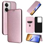 For Realme 14 5G Global Carbon Fiber Texture Flip Leather Phone Case(Pink)