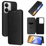 For Realme 14 5G Global Carbon Fiber Texture Flip Leather Phone Case(Black)