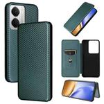 For Realme 14 5G Global Carbon Fiber Texture Flip Leather Phone Case(Green)