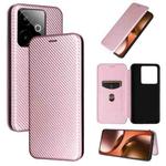 For Realme GT 7 Global Carbon Fiber Texture Flip Leather Phone Case(Pink)