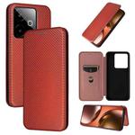 For Realme GT 7 Global Carbon Fiber Texture Flip Leather Phone Case(Brown)