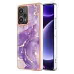 For Xiaomi Poco F5 5G/Redmi Note 12 Turbo Electroplating Marble Dual-side IMD Phone Case(Purple 002)