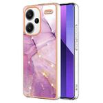 For Xiaomi Redmi Note 13 Pro+ 5G Electroplating Marble Dual-side IMD Phone Case(Purple 001)