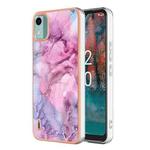 For Nokia C12 Electroplating Marble Dual-side IMD Phone Case(Pink 013)