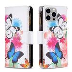 For iPhone 15 Pro Max Colored Drawing Pattern Zipper Phone Leather Case(Two Butterflies)