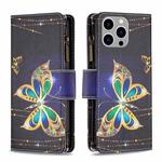 For iPhone 15 Pro Max Colored Drawing Pattern Zipper Phone Leather Case(Big Butterfly)