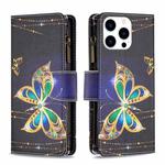 For iPhone 15 Pro Colored Drawing Pattern Zipper Phone Leather Case(Big Butterfly)