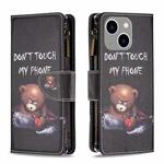 For iPhone 15 Plus Colored Drawing Pattern Zipper Phone Leather Case(Bear)
