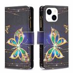 For iPhone 15 Colored Drawing Pattern Zipper Phone Leather Case(Big Butterfly)