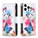 For iPhone 16 Pro Max Colored Drawing Pattern Zipper Phone Leather Case(Two Butterflies)