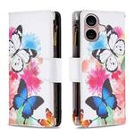 For iPhone 16 Colored Drawing Pattern Zipper Phone Leather Case(Two Butterflies)