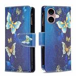 For iPhone 16 Colored Drawing Pattern Zipper Phone Leather Case(Gold Butterfly)