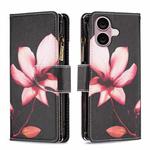 For iPhone 16 Colored Drawing Pattern Zipper Phone Leather Case(Lotus)