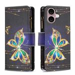 For iPhone 16 Plus Colored Drawing Pattern Zipper Phone Leather Case(Big Butterfly)