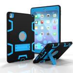 For iPad 9.7(2017) Shockproof PC + Silicone Protective Case，with Holder(Black Blue)